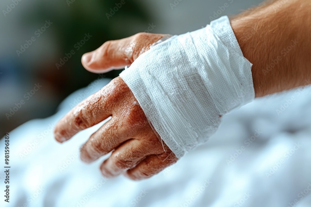 Close-Up of Sportsman with Injured Hand in Hospital, Receiving Medical Care and Treatment