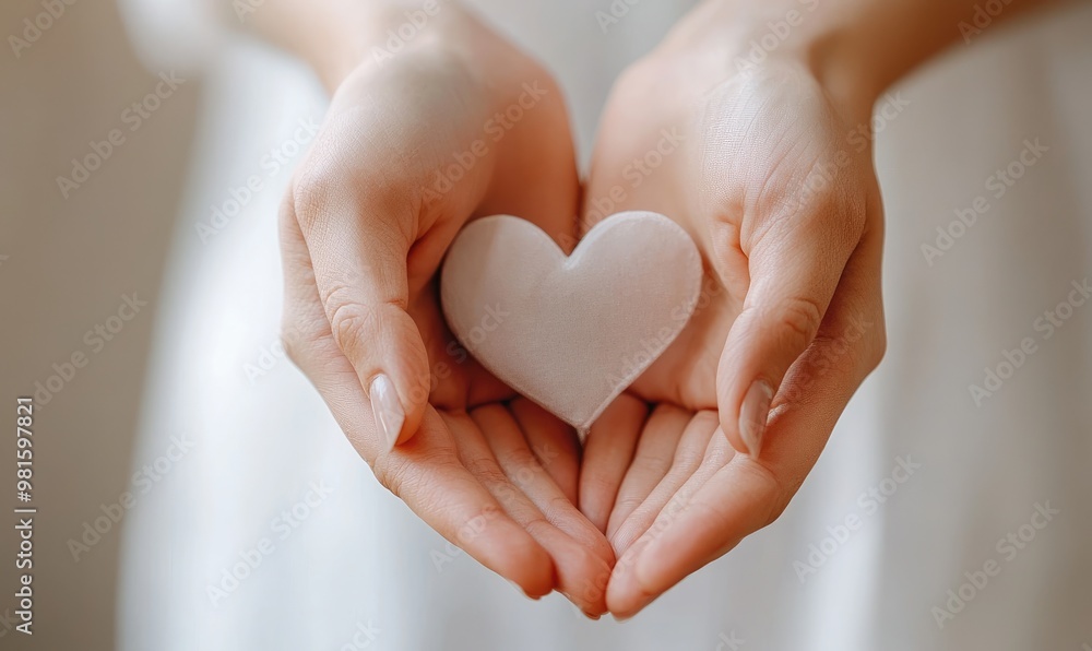 Obraz premium Romantic Heart Shape: A Close-Up of Two Hands Forming a Heart Gesture, Symbolizing Love and Connection