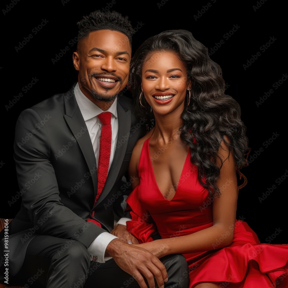 Elegant couple in formal attire posing together with smiles Elegant couple in formal attire posing together with smiles
