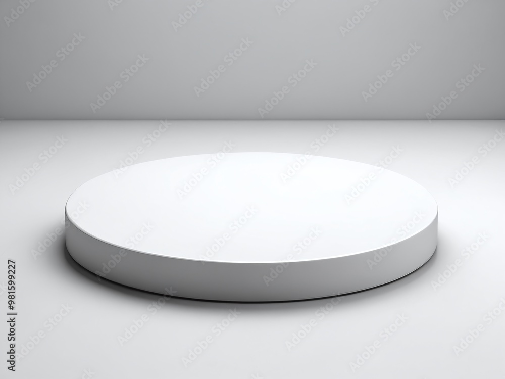 Minimalist white round podium with smooth surface in an empty space designed for presentations or displays Minimalist white round podium with smooth surface in an empty space designed for presentations or displays