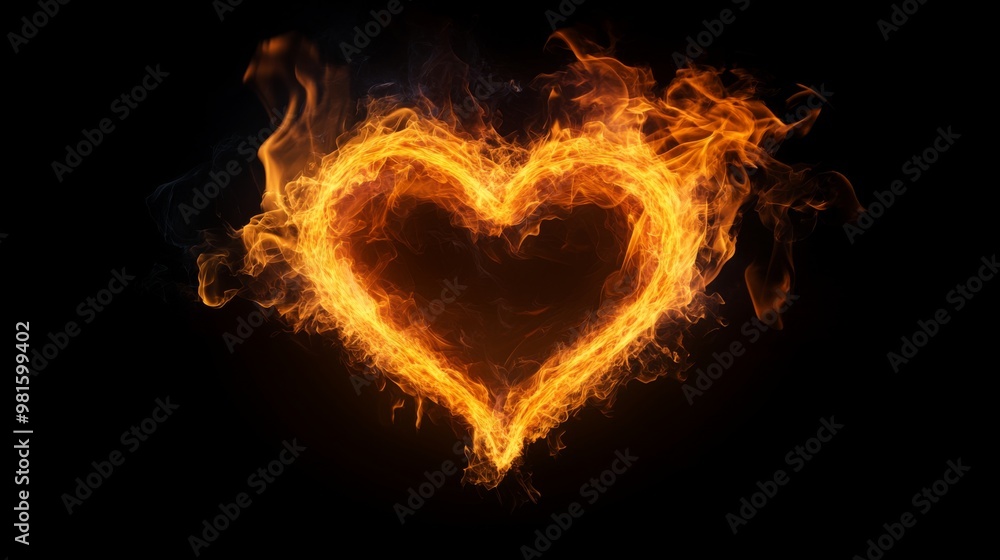 Fototapeta premium A stunning image depicting a heart made entirely of flames, brilliantly lit against a completely black background, symbolizing passion, love, and intensity.