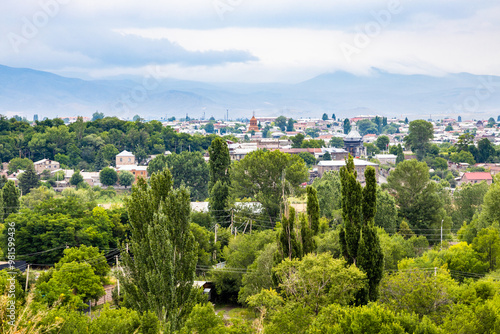 aerial view of Gyumri city on cloudy summer day photo