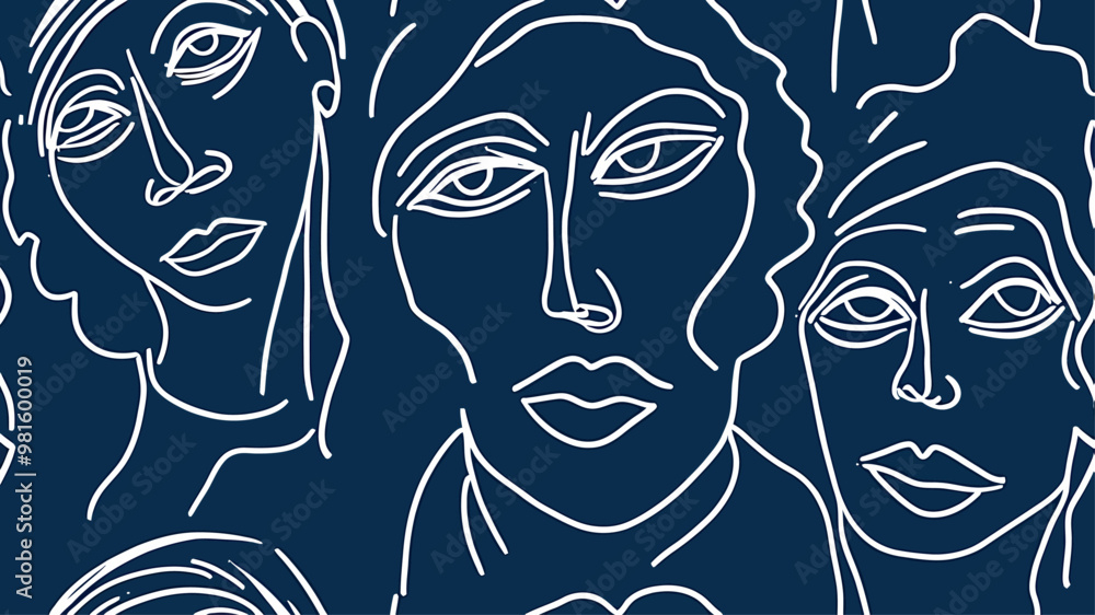 Minimalist Line Art Faces Pattern
