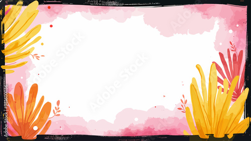 Abstract Paint Splatter Frame in Pink and Yellow