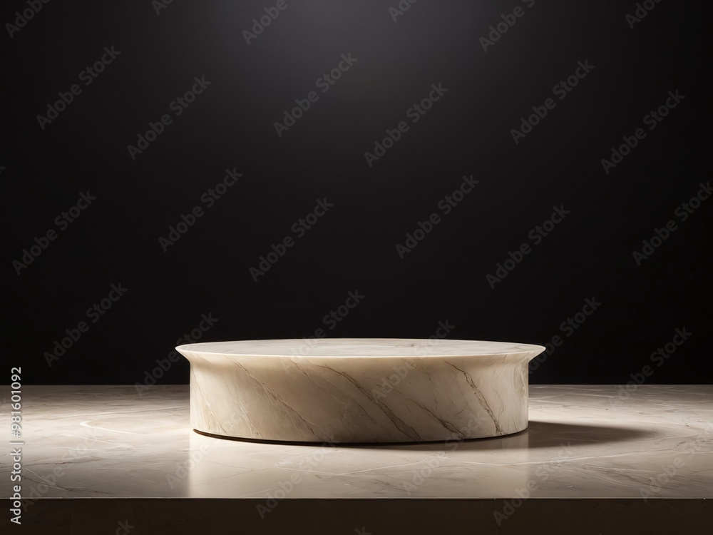 Minimalist marble display on a sleek countertop illuminated by soft lighting in a dark space Minimalist marble display on a sleek countertop illuminated by soft lighting in a dark space