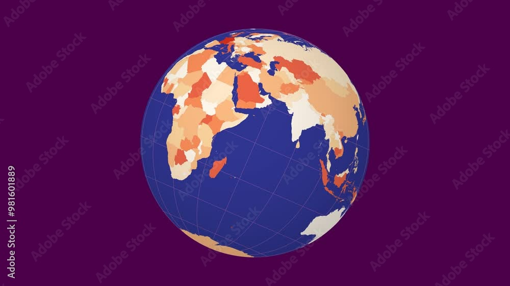 Planisphere Rotating Spinning planet. Tilted sphere view. Moderate speed planet rotation ...