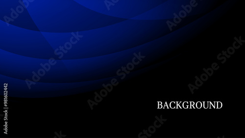 Blue and black abstract background with geometric pattern and gradient shades, dynamic curve shapes	