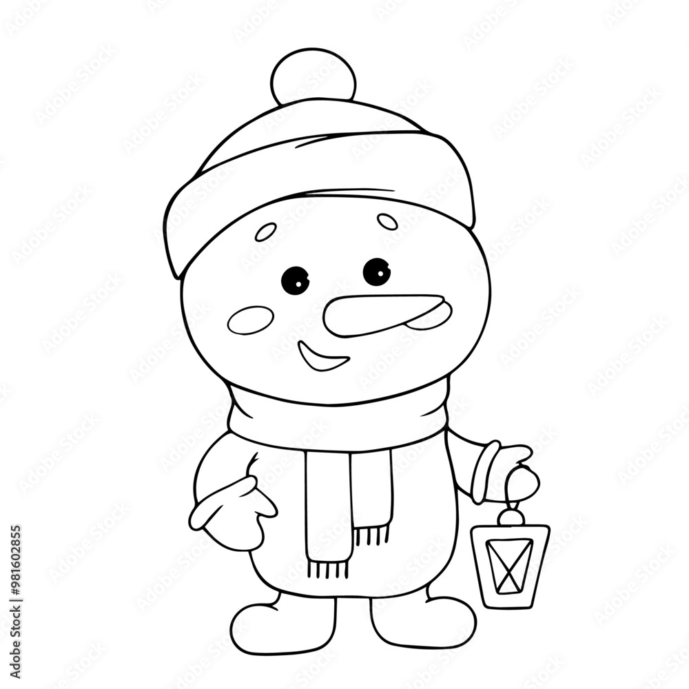 Line sketch, coloring cute Christmas, New Year snowman. Vector graphics. Line sketch, coloring cute Christmas, New Year snowman. Vector graphics.