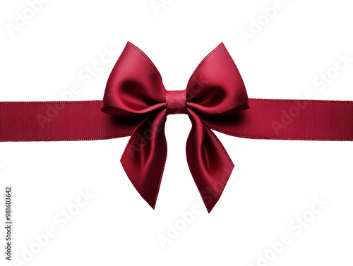 A beautiful red satin bow is elegantly tied around a matching ribbon, ideal for decorating gifts for holidays, birthdays, or special events photo