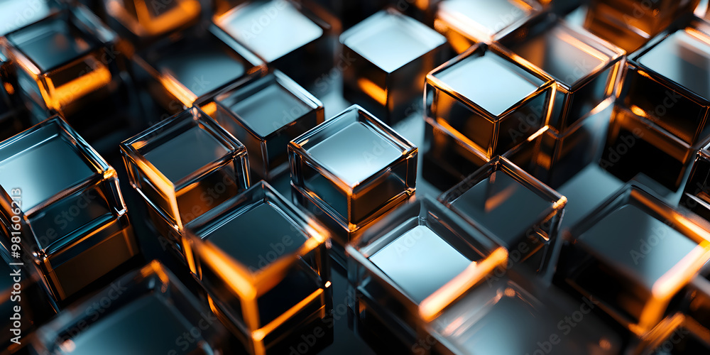 Abstract geometric background with dark yellow glass panels. at different levels. transparent glass cubes. 3d rendering Abstract geometric background with dark yellow glass panels. at different levels. transparent glass cubes. 3d rendering