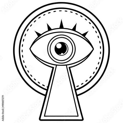 Keyhole Peek Voyeuristic Eye Outline Vector photo