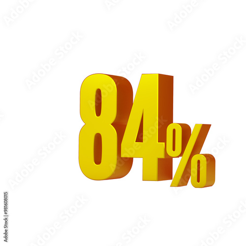 3d illustration of golden number 84 percent or 84% isolated on white background. 3d render.