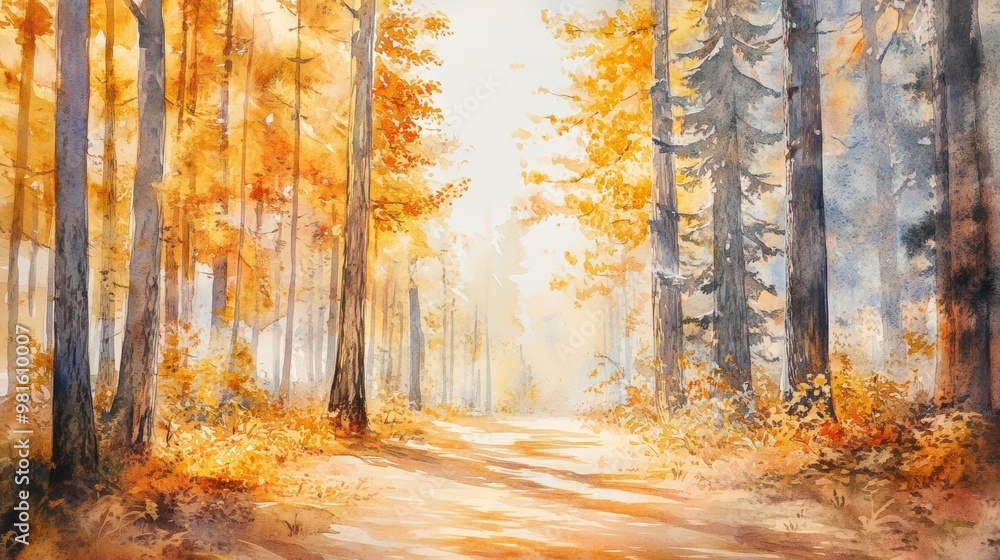 Obraz premium A watercolor painting of a forest path.