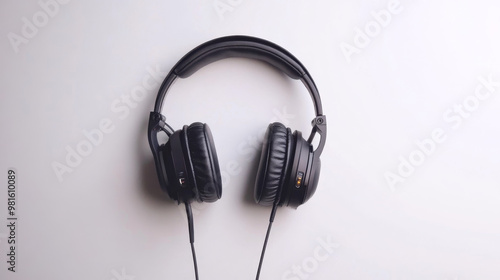 A pair of headphones against a plain white backdrop, ready to be easily cut out and used elsewhere.