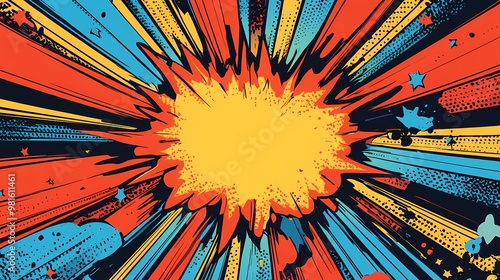 Abstract Comic Book Explosion with Radial Lines and Stars