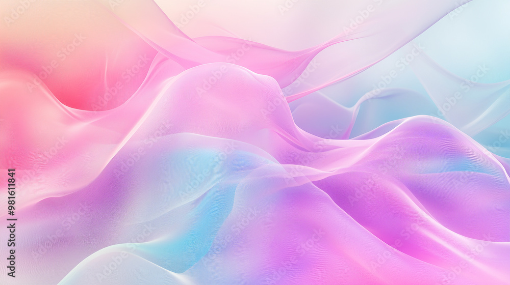 Fototapeta premium Soft pastel waves in pink and blue gradient, abstract flowing texture on a light background