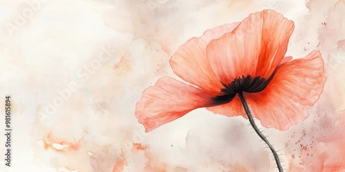 Wallpaper Mural Watercolor painting of a single poppy flower. Torontodigital.ca