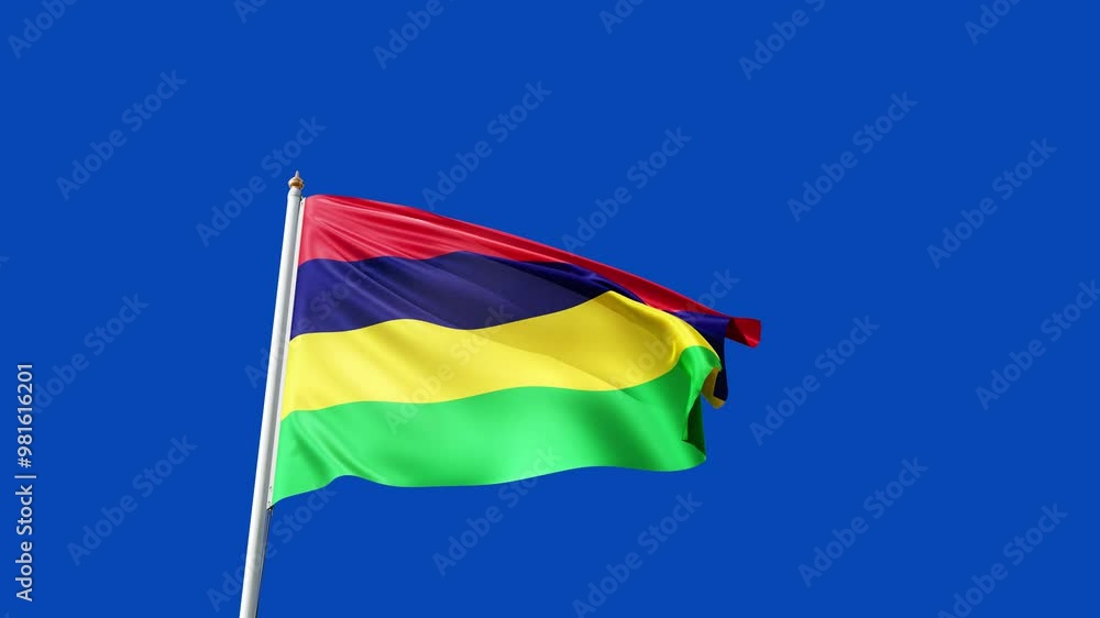 flag of mauritius on a blue screen, no background, transparent background, waving in the wind, national symbol of mauritius, african country, tall flagpole, video of a flag flag of mauritius on a blue screen, no background, transparent background, waving in the wind, national symbol of mauritius, african country, tall flagpole, video of a flag