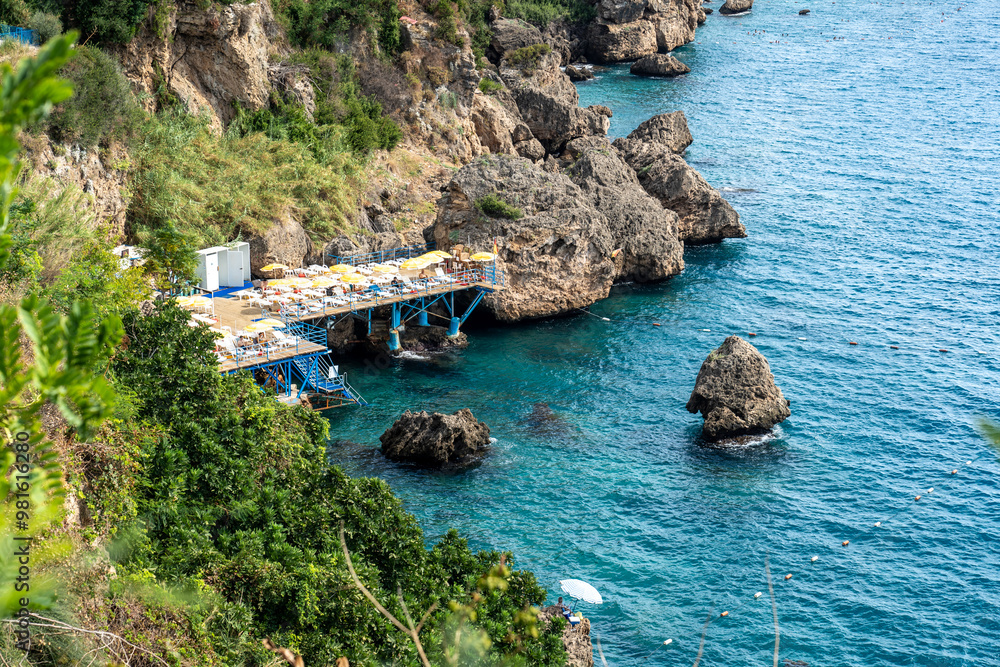 Naklejka premium Touristic Antalya city, Muratpaşa district, Lara road, public beaches on the cliffs