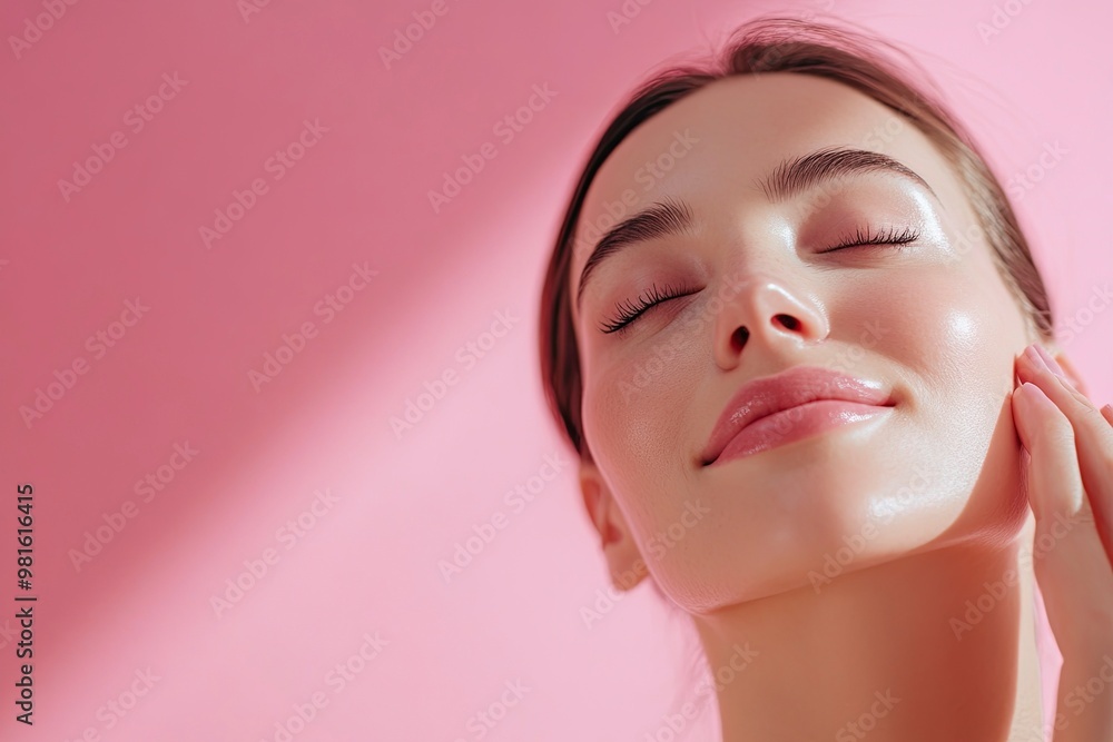 Studio, shine and joy of woman, beauty and treatment of skincare, soft and glow of body in results. Pink background, aesthetic and proud for skin, generative ai Studio, shine and joy of woman, beauty and treatment of skincare, soft and glow of body in results. Pink background, aesthetic and proud for skin, generative ai
