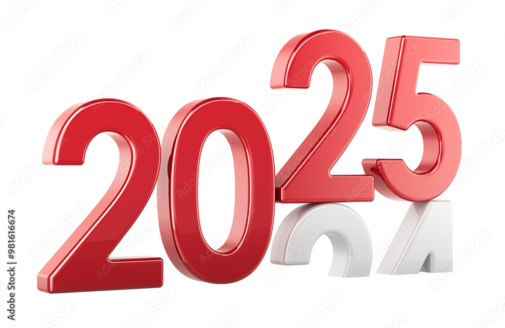2025 Year Replacing 2024, 3D rendering isolated on transparent background 2025 Year Replacing 2024, 3D rendering isolated on transparent background