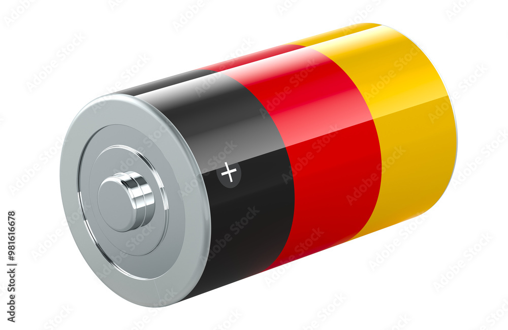 Battery with the German Flag. 3D rendering isolated on transparent background Battery with the German Flag. 3D rendering isolated on transparent background
