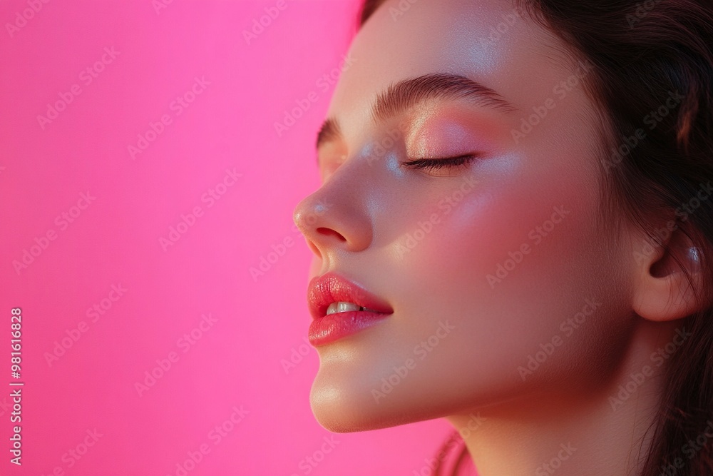 Studio, shine and joy of woman, beauty and treatment of skincare, soft and glow of body in results. Pink background, aesthetic and proud for skin, generative ai Studio, shine and joy of woman, beauty and treatment of skincare, soft and glow of body in results. Pink background, aesthetic and proud for skin, generative ai
