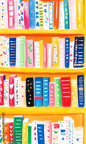 colorful books on library shelves