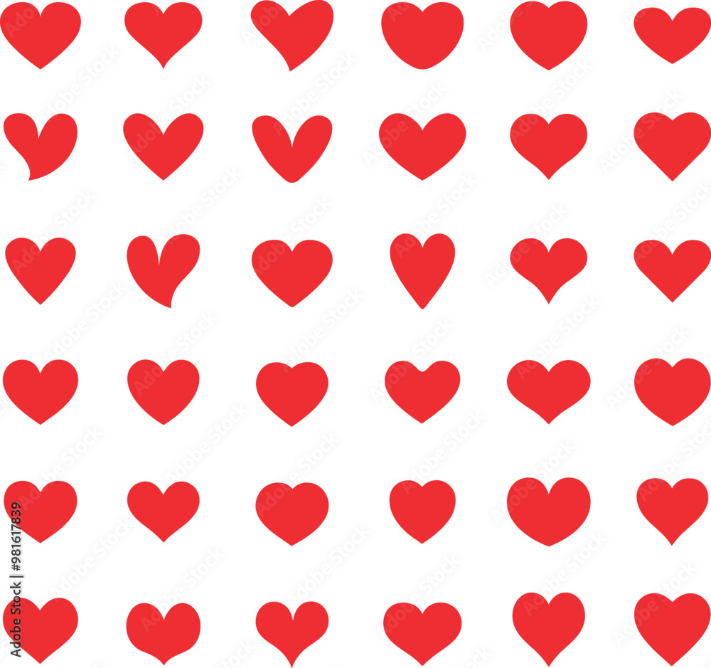 Red heart icons set, Love hearts set vector Red heart icons set, Love hearts set vector