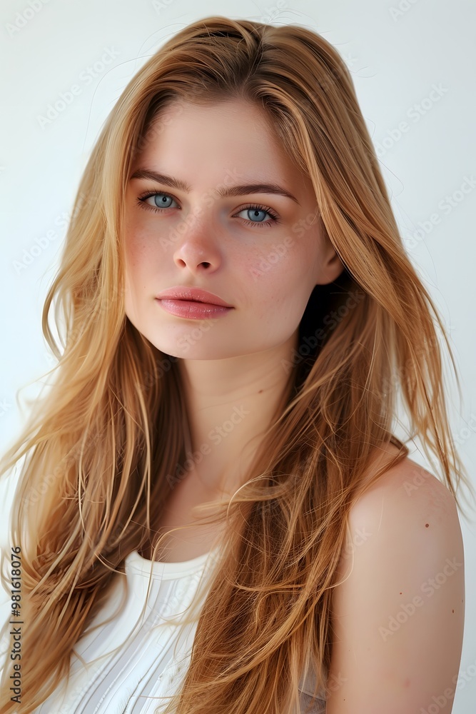 Portrait of a beautiful woman with luxurious straight hair on white background Portrait of a beautiful woman with luxurious straight hair on white background