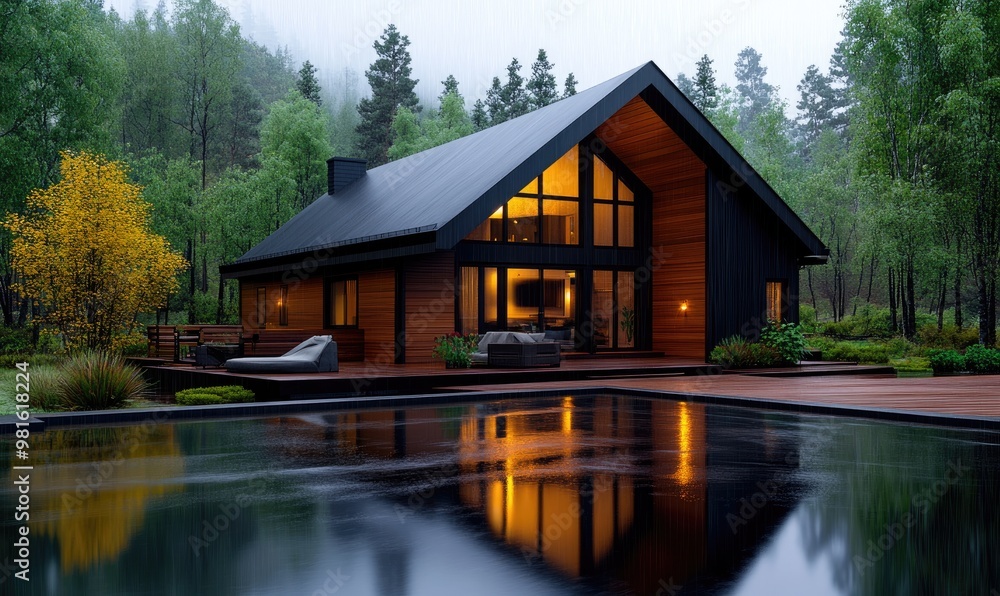 Mysterious Solitude: A Cozy, Rainy Forest House with Warm Glow and Fog Mysterious Solitude: A Cozy, Rainy Forest House with Warm Glow and Fog