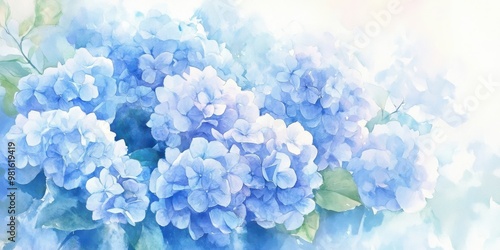 Wallpaper Mural Watercolor painting of blue hydrangea flowers. Torontodigital.ca