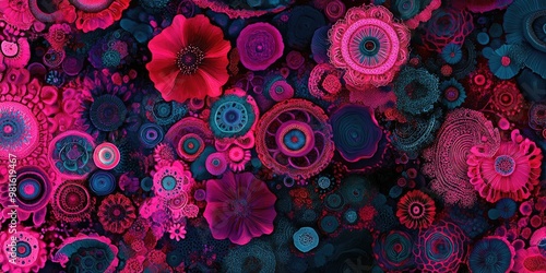 Vivid Floral Abstraction with Circular Designs
