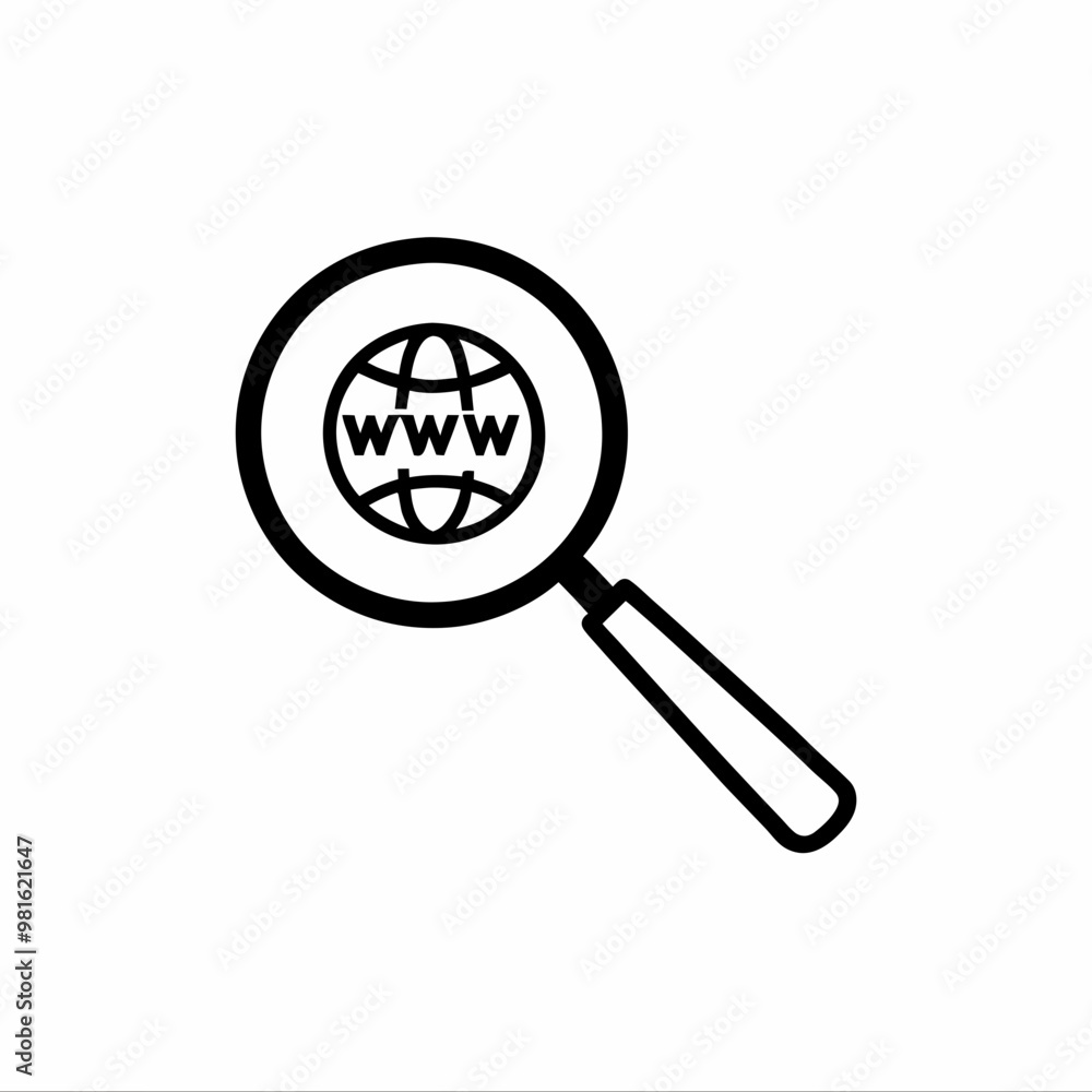 Magnifying glass with globe and www symbolizing web search and online exploration, minimalistic design
Magnifying glass with globe and www symbolizing web search and online exploration, minimalistic design