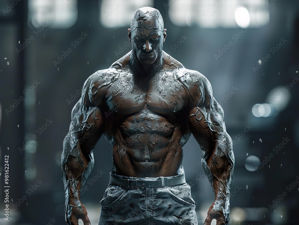 Powerful Muscular Man in Dramatic Pose - Digital Art Powerful Muscular Man in Dramatic Pose - Digital Art