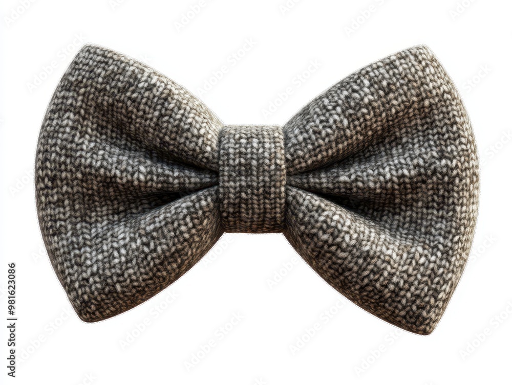 Stylish gray bow tie made of textured fabric, perfect accessory for formal occasions and enhancing any outfit, white background Stylish gray bow tie made of textured fabric, perfect accessory for formal occasions and enhancing any outfit, white background