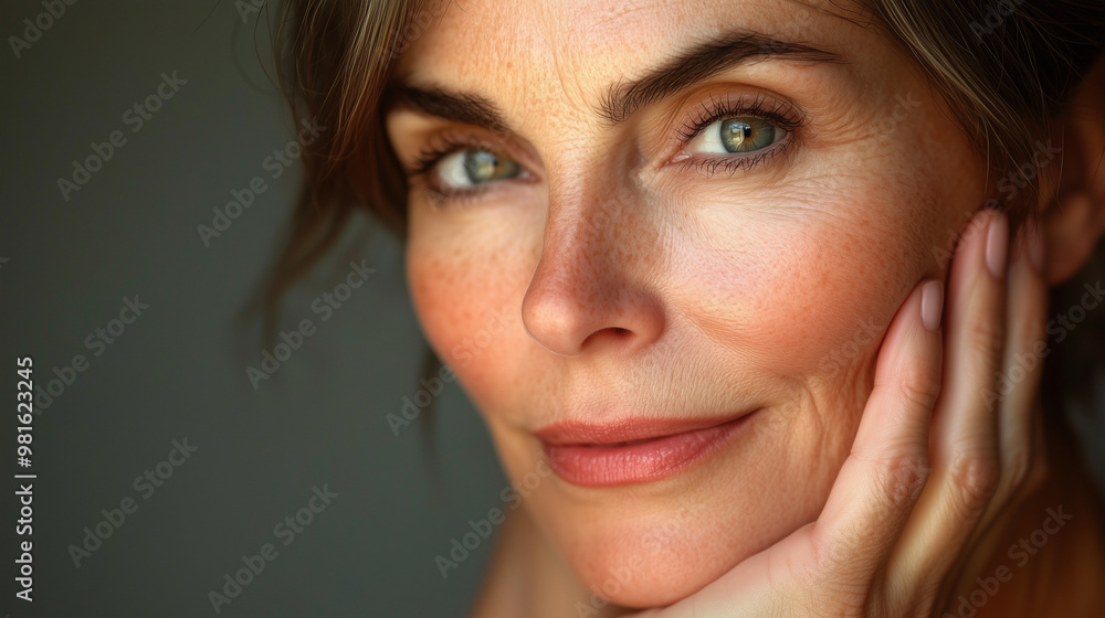 Beautiful mid age woman with beautiful skin. Anti age treatment ad, laser face rejuvenation Beautiful mid age woman with beautiful skin. Anti age treatment ad, laser face rejuvenation
