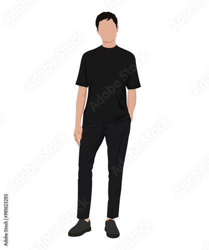 Photos Vector illustration of a woman in a black t-shirt and black pants