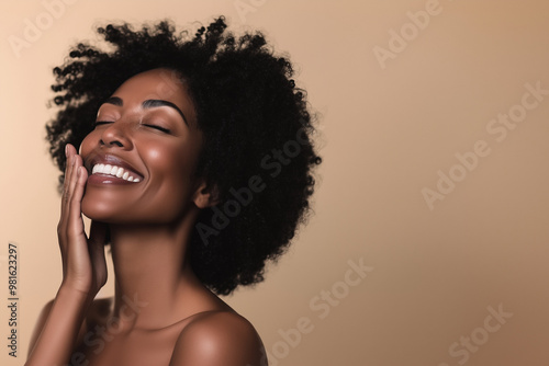 Beautiful mid age woman with beautiful skin. Anti age treatment ad, laser face rejuvenation