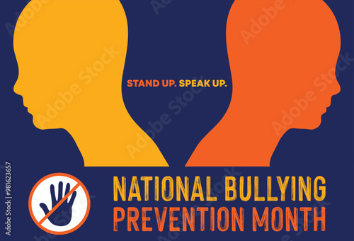 National bullying prevention month concept design . October is national bully awareness month. Vector template for banner, greeting card, poster with background. 