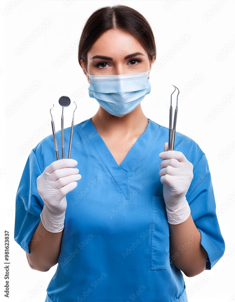 Dentist Holding Dental Tools Isolated on White Background, Clipping Path, Full Depth of Field Dentist Holding Dental Tools Isolated on White Background, Clipping Path, Full Depth of Field