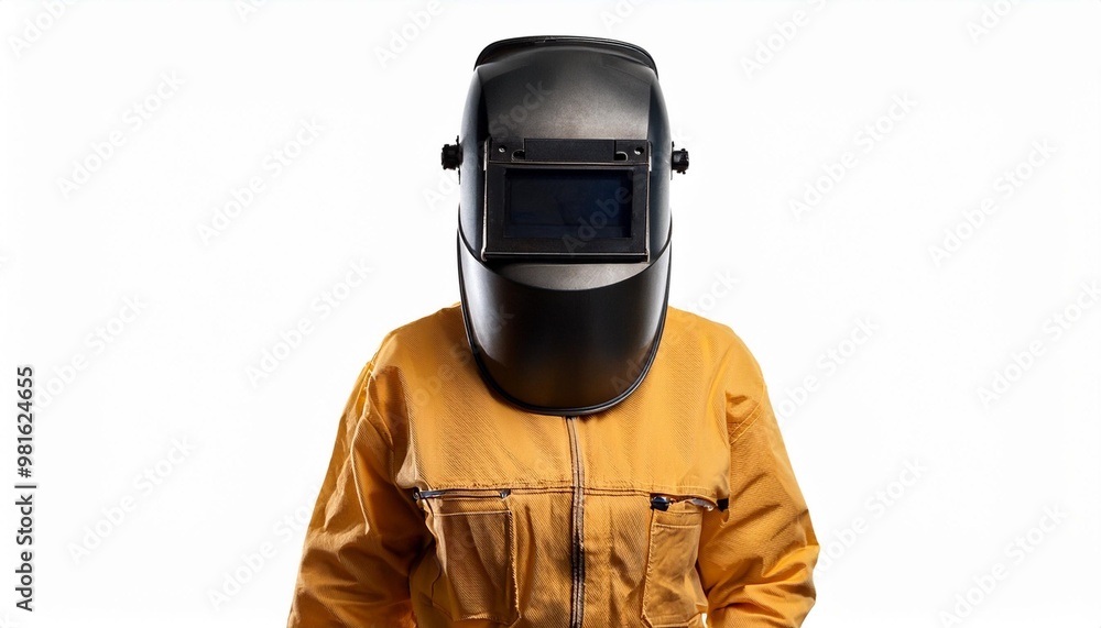 Welder in Full Protective Suit Isolated on White Background, Clipping Path, Full Depth of Field Welder in Full Protective Suit Isolated on White Background, Clipping Path, Full Depth of Field