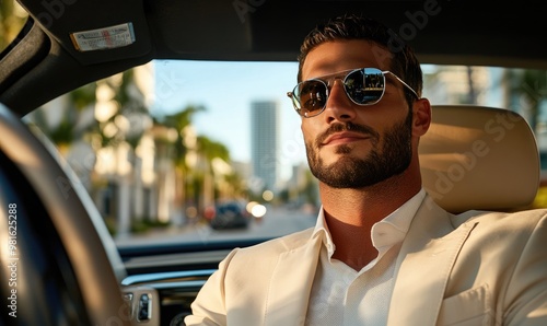 Billionaire Lifestyle: Businessman in High-End Vehicle Showcasing Miami Vibes and Sophisticated Chauffeur Service