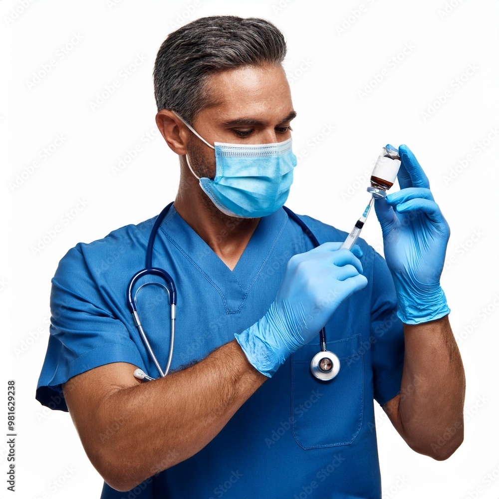 Nurse Administering a Vaccine Isolated on White Background, Clipping Path, Full Depth of Field Nurse Administering a Vaccine Isolated on White Background, Clipping Path, Full Depth of Field