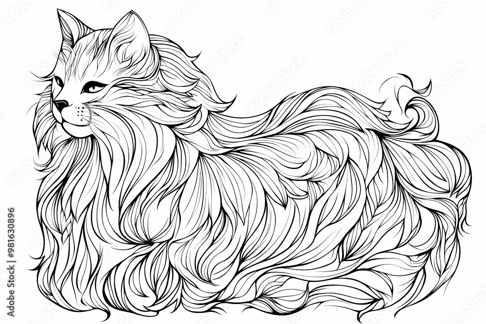 Obraz premium Adorable cat coloring page for children, perfect for creative stock illustrations.