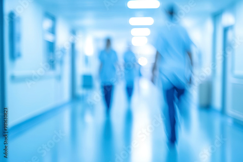 Blurred for background. blurred figures of doctors and nurses in a hospital corridor.