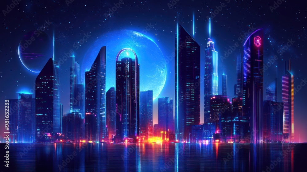 Futuristic Cityscape with a Celestial Glow Futuristic Cityscape with a Celestial Glow