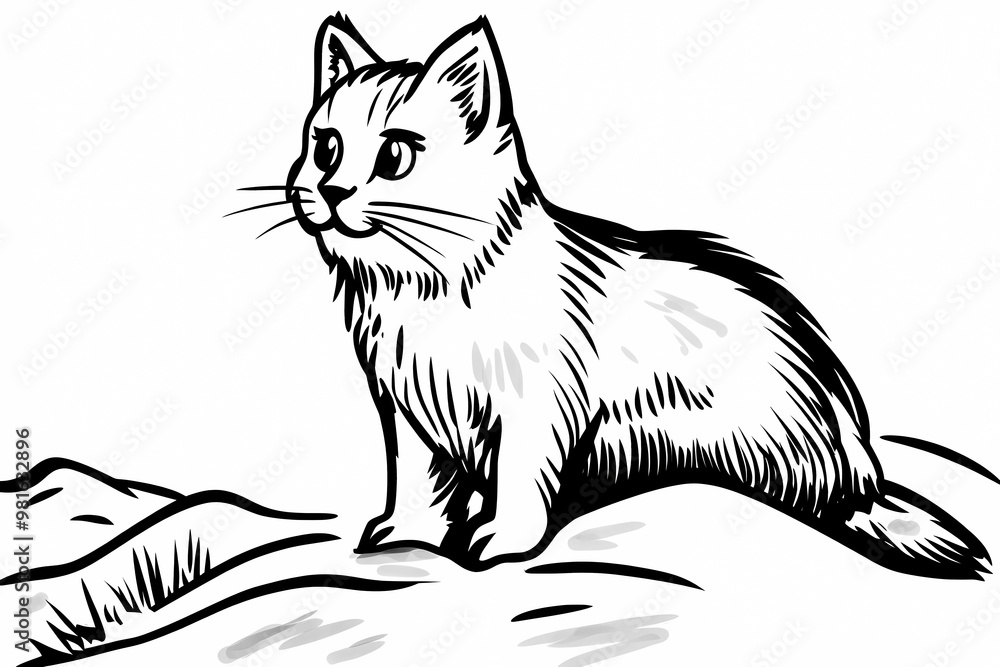 Obraz premium Adorable cat coloring page for children, perfect for creative stock illustrations.