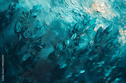 Vibrant Teal Algae Spread on a Sea Blue Canvas: Aquatic Life in Vivid Colors