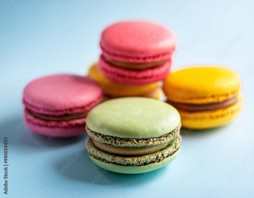 Isolated French macarons with depth of field capturing colorful layers and delicate textures Isolated French macarons with depth of field capturing colorful layers and delicate textures